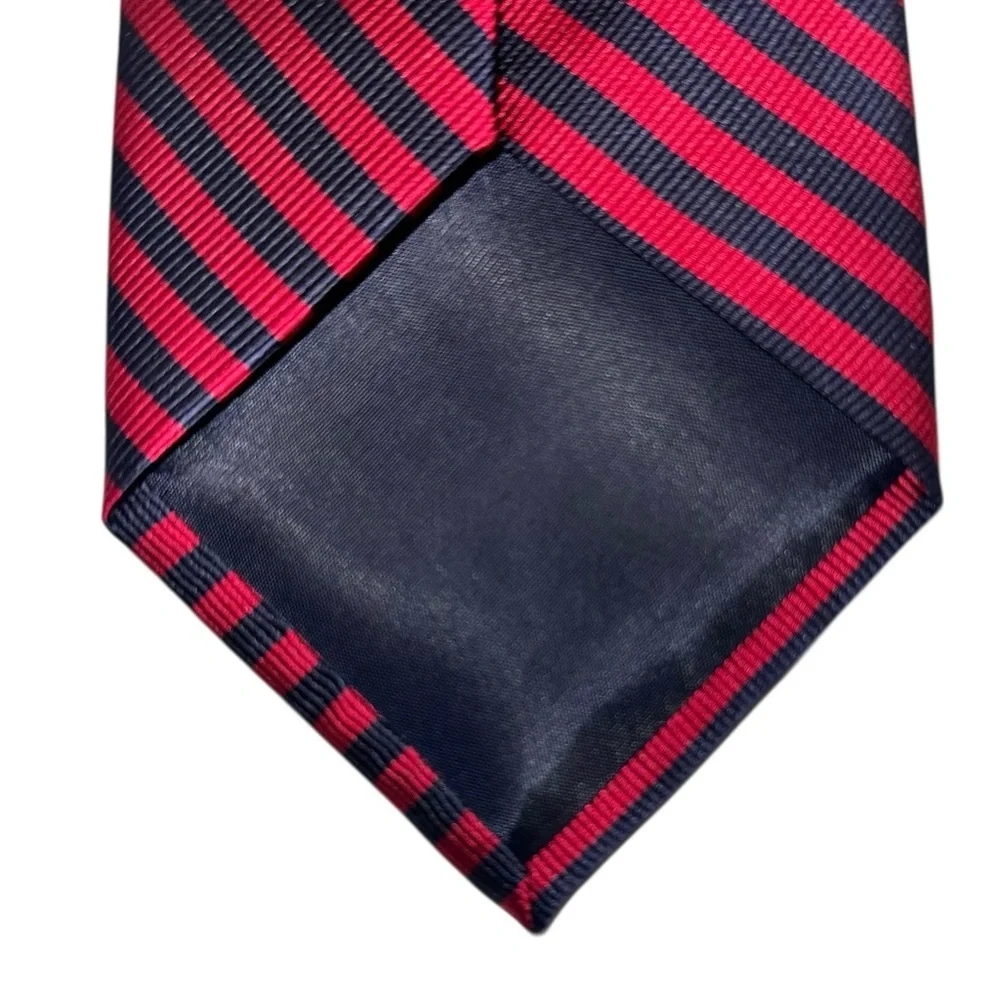 Umberto Bossi Mens Tie Repp Silk Red & Blue Striped Hand Made 59x3.5” Italy